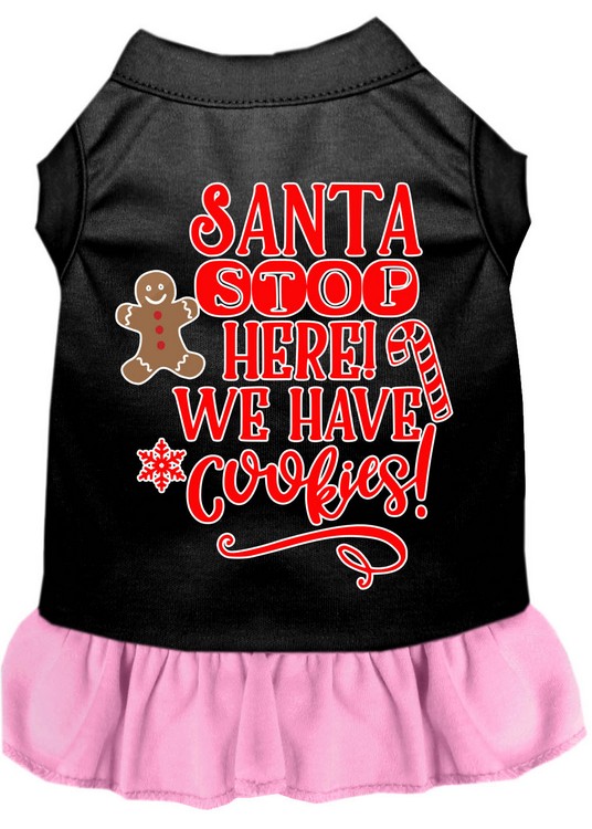 Santa, We Have Cookies Screen Print Dog Dress Black with Light Pink Sm